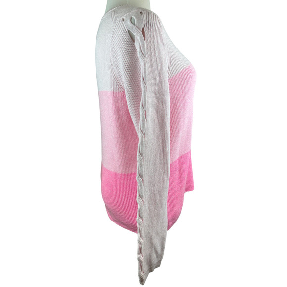 Lilly Pulitzer Carin Sweater Knit Pink Ombre Colorblock Eyelet Sleeves Size XL - Picture 8 of 13